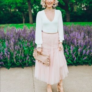 Chicwish Blush Polka Dot Tulle Midi Skirt